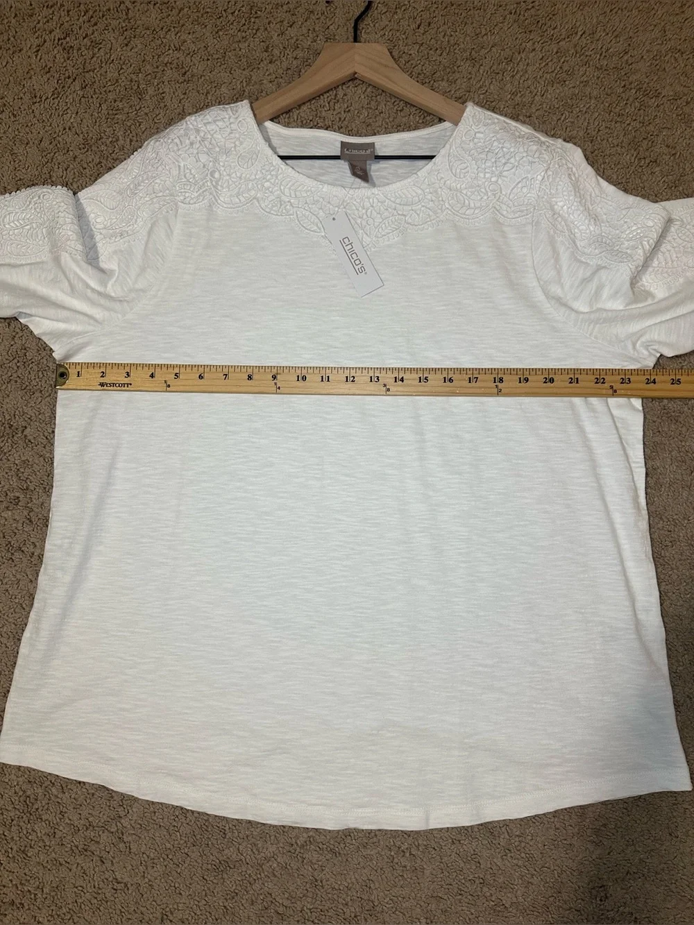 Chico’s Crochet Short Sleeve Tee 4 Scoop Neck Short sleeve Knit Fashion White